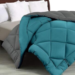 Cloth Fusion Reversible AC Comforter Set Double Bed 220 GSM,Soft Microfibre King Size Quilt Blanket for Winter(90x100 inches, Teal & Light Grey)